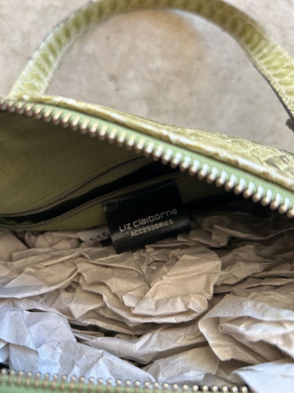 Liz Claiborne Olive Green Snake-Embossed Satchel - Picture 3 of 10